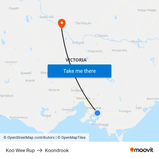 Koo Wee Rup to Koondrook map