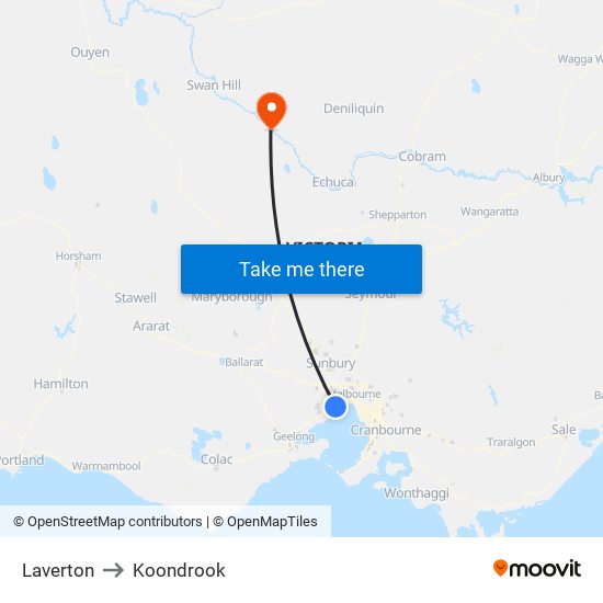 Laverton to Koondrook map
