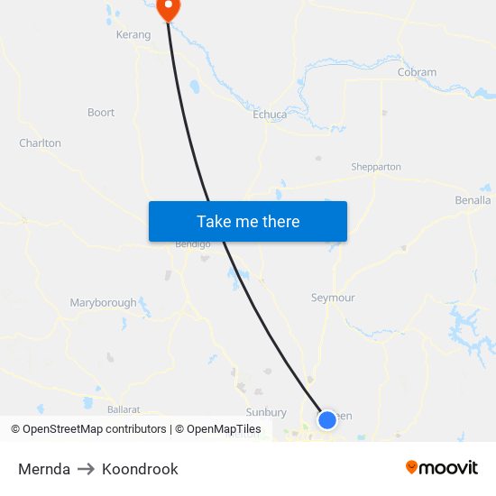 Mernda to Koondrook map