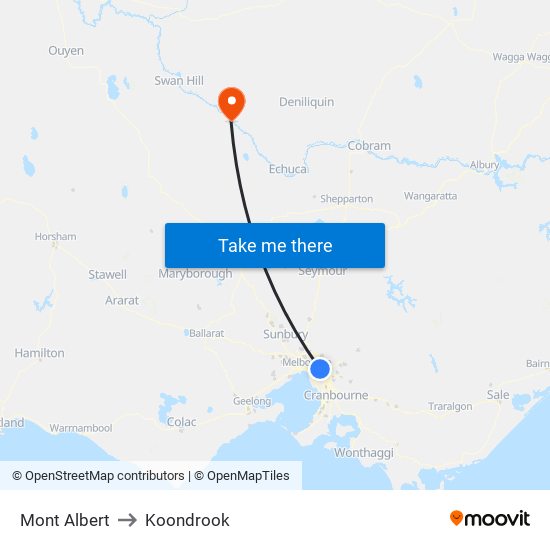 Mont Albert to Koondrook map