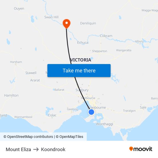 Mount Eliza to Koondrook map