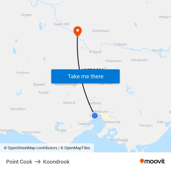 Point Cook to Koondrook map