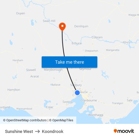 Sunshine West to Koondrook map