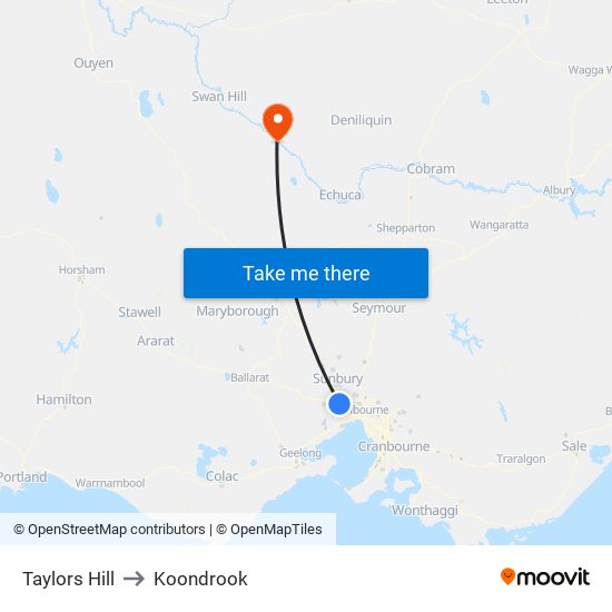 Taylors Hill to Koondrook map