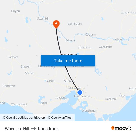 Wheelers Hill to Koondrook map