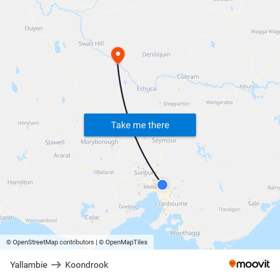 Yallambie to Koondrook map