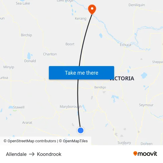 Allendale to Koondrook map