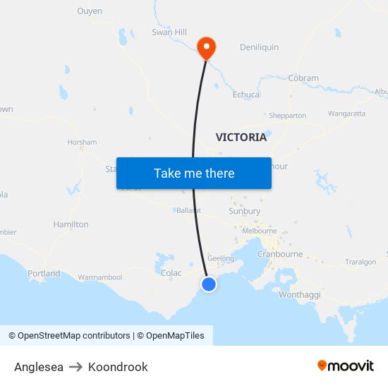 Anglesea to Koondrook map