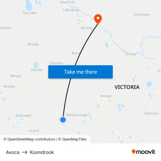 Avoca to Koondrook map