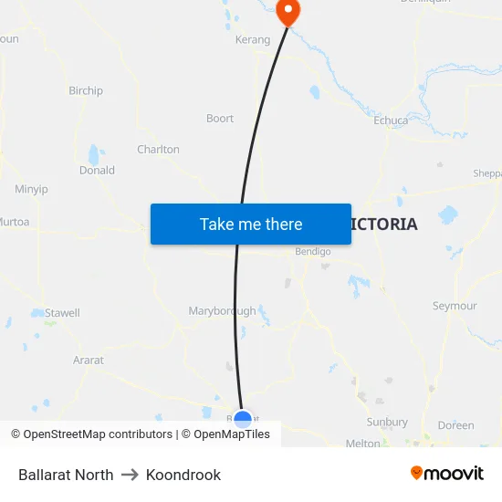 Ballarat North to Koondrook map