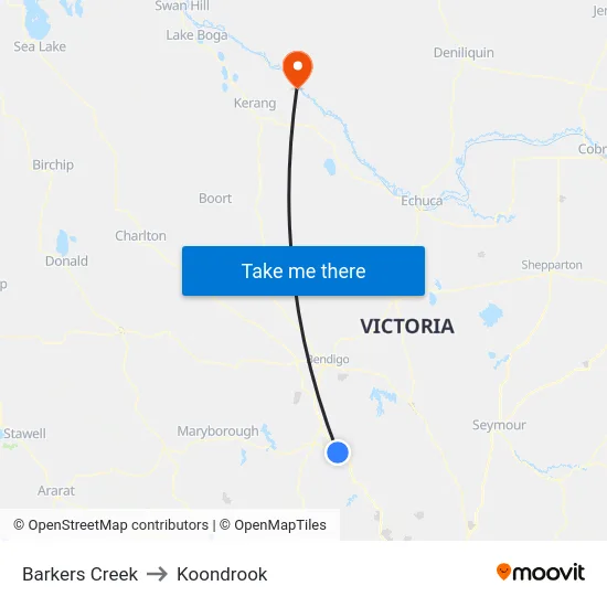 Barkers Creek to Koondrook map