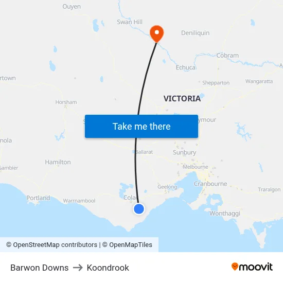 Barwon Downs to Koondrook map