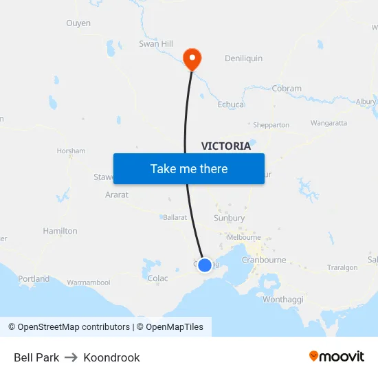 Bell Park to Koondrook map