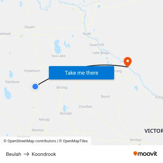Beulah to Koondrook map