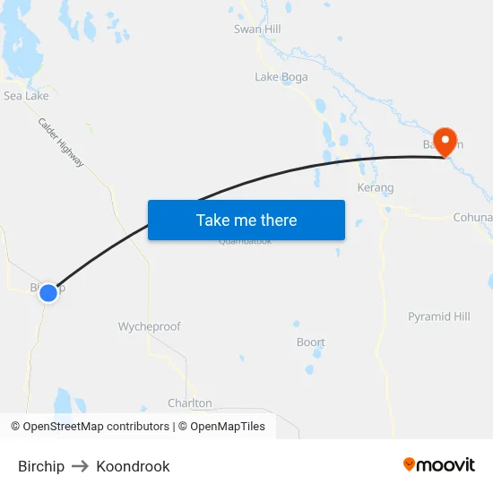 Birchip to Koondrook map