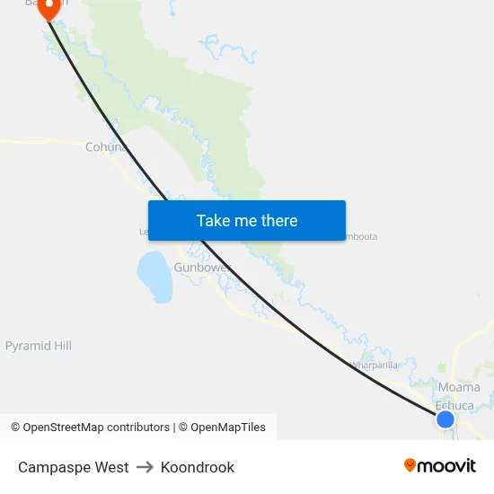 Campaspe West to Koondrook map
