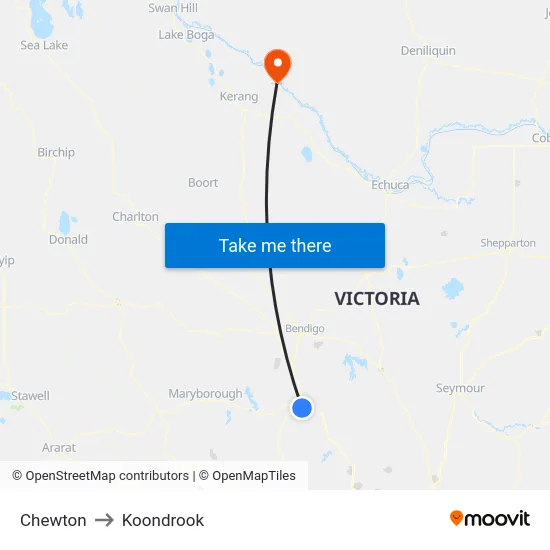 Chewton to Koondrook map