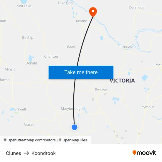 Clunes to Koondrook map