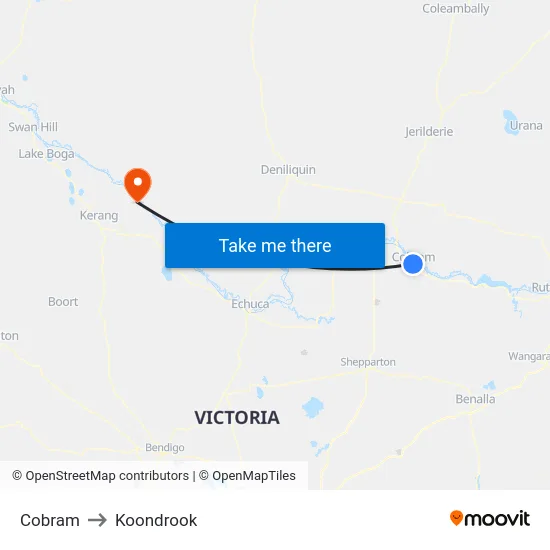 Cobram to Koondrook map