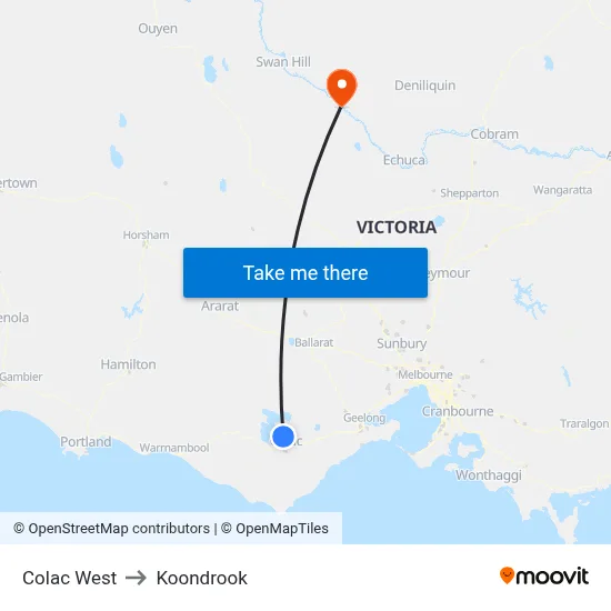 Colac West to Koondrook map