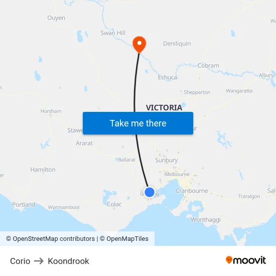 Corio to Koondrook map