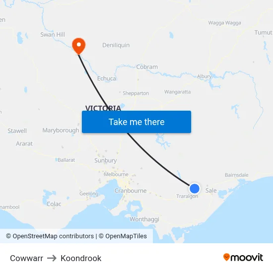 Cowwarr to Koondrook map