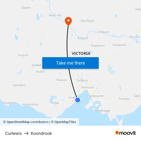 Curlewis to Koondrook map