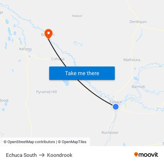 Echuca South to Koondrook map