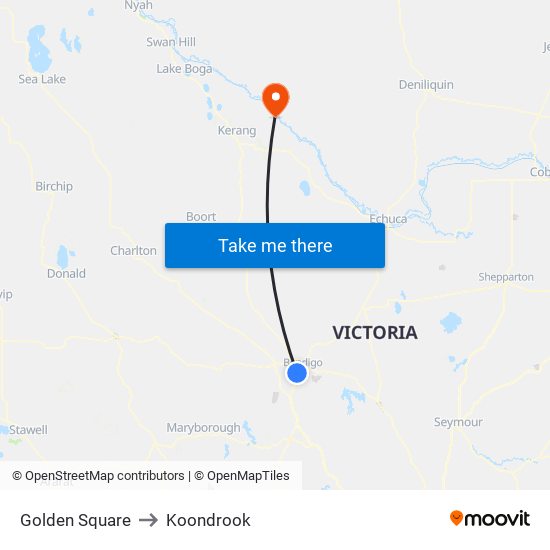 Golden Square to Koondrook map