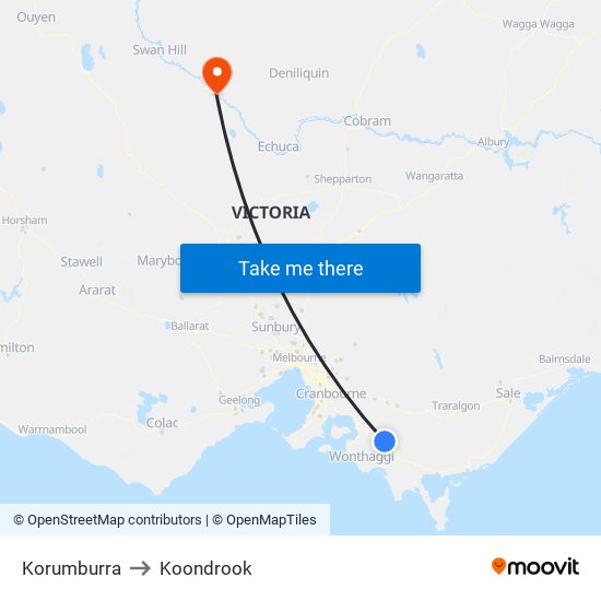 Korumburra to Koondrook map