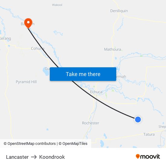 Lancaster to Koondrook map