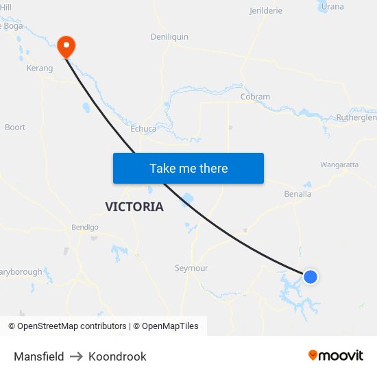 Mansfield to Koondrook map