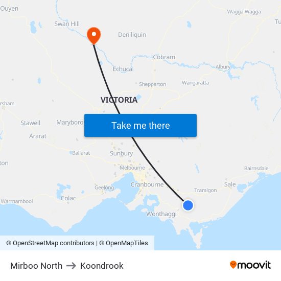 Mirboo North to Koondrook map