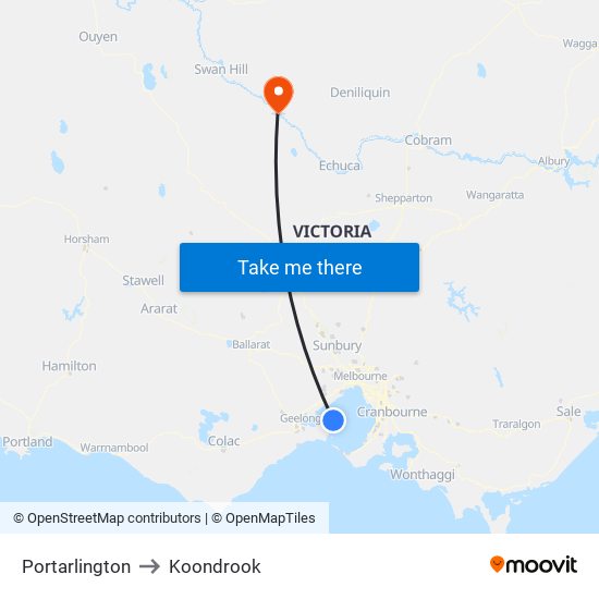 Portarlington to Koondrook map