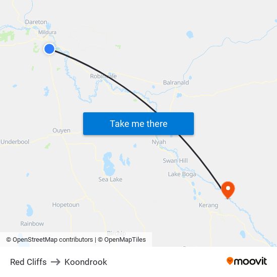 Red Cliffs to Koondrook map