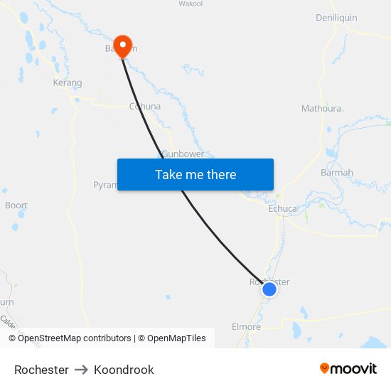 Rochester to Koondrook map