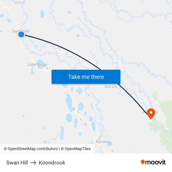 Swan Hill to Koondrook map