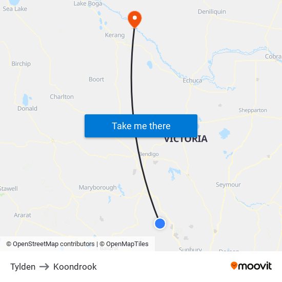 Tylden to Koondrook map