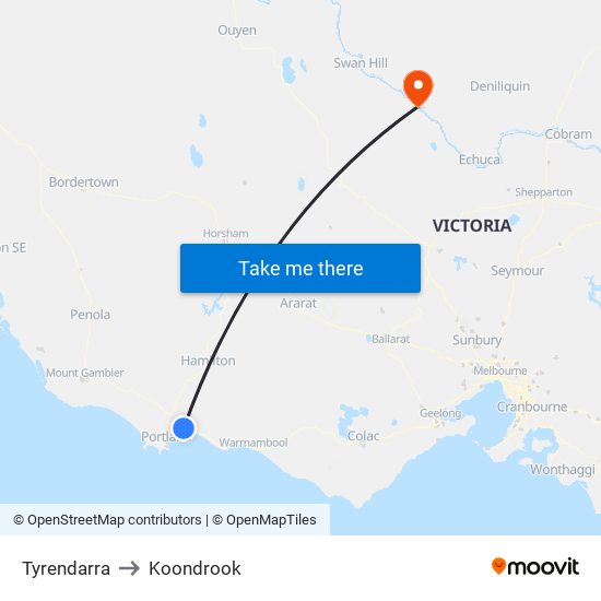 Tyrendarra to Koondrook map