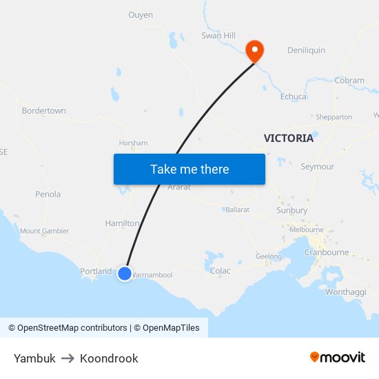 Yambuk to Koondrook map