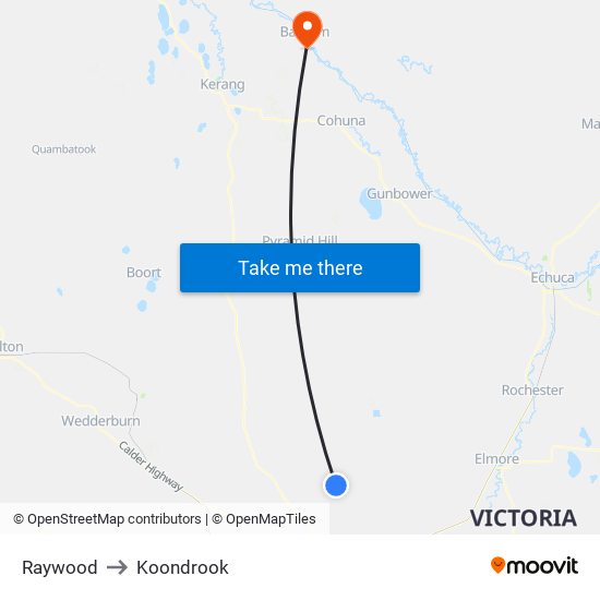 Raywood to Koondrook map