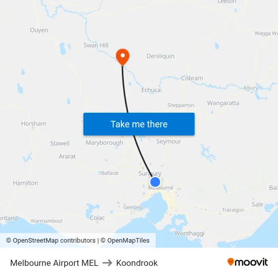 Melbourne Airport MEL to Koondrook map