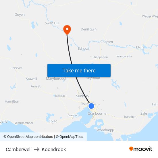 Camberwell to Koondrook map