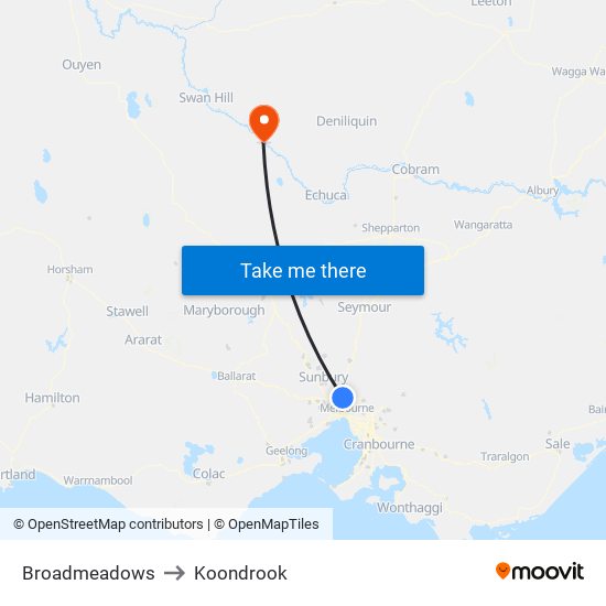 Broadmeadows to Koondrook map