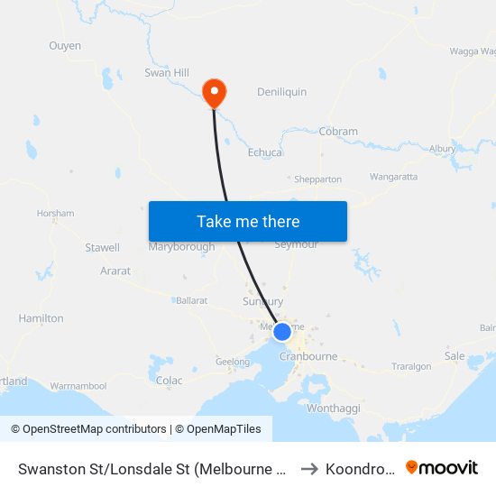 Swanston St/Lonsdale St (Melbourne City) to Koondrook map