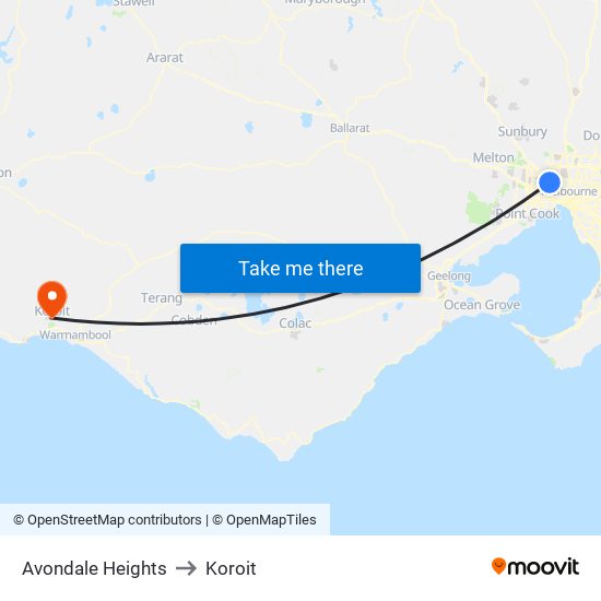 Avondale Heights to Koroit map