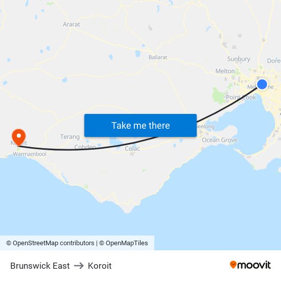 Brunswick East to Koroit map