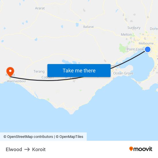 Elwood to Koroit map