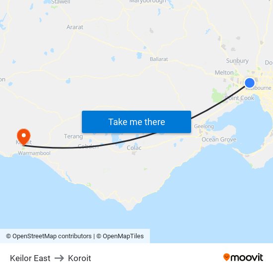 Keilor East to Koroit map