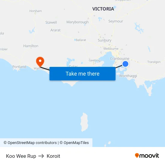 Koo Wee Rup to Koroit map